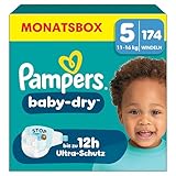 Pampers Baby-Dry Größe 5, 174 Windeln, 11kg-16kg, Bis zu 100%...