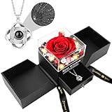 FAYODO Ewige Rose mit Ich Liebe Dich Halskette Damen,Echte Konservierte...
