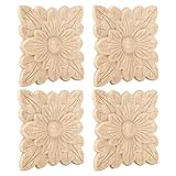 4 Stück Schöne Blumenmuster Holz Geschnitzte Applikationen Möbel...