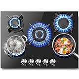 SNDOAS Gaskochfeld 5 Flammig, 70cm Glas Gasherd mit Automatischer...