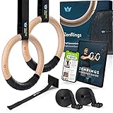 ZenOne Sports® Holz-Turnringe mit Befestigungsgurten, Türanker & Tasche I...