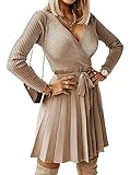 Damen Pulloverkleid Winter Langarm V-Ausschnitt Strickkleid Hohe Taille...