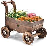 FANTASK Holz Blumenwagen mit Rädern und Griff, Pflanzwagen mit...