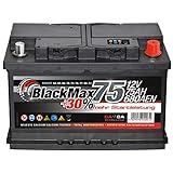 Autobatterie 12V 75Ah 680A BlackMax PKW Batterie ersetzt 65Ah 70Ah 72Ah...