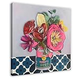 Pop-Art-Poster auf Leinwand, Motiv: Tomatensuppe, Blumenmuster,...