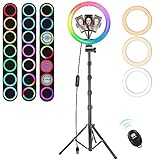 MICCYE Ringlicht mit Stativ 10 Zoll RGB Ring Light Gesamthöhe 180cm...