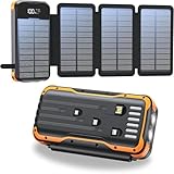 Solar Powerbank 27000mAh, Tragbare Ladegerät mit 4 Faltbar Externes...