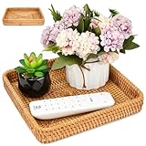TANCUDER Rattan Tablett, 21 * 21 * 4cm Serviertablett, Rechteckig...