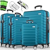 tillvex® Reisekoffer Set 4-teilig + Gepäckwaage, 8X Koffergurte & 4X...