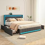 DAHUEN Bett 140x200 mit stauraum, Polsterbett mit LED-Leuchten und...