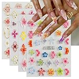 JMEOWIO 3D Nagelsticker Colorful Flower Nail Art Sticker Selbstklebend...