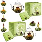 Creano 2x Teeblumen Geschenkset - Erblühtee Grüntee mit 2x 500ml...