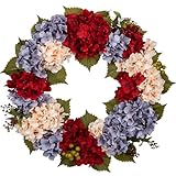 Hollyone 61 cm Künstliche Hortensienkranz für Haustür, Falsche Blumen...