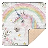 Baby-Spielmatte mit Regenbogen-Einhörnern und Blumen, weich, dick, für...