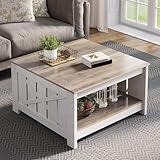 YITAHOME Couchtisch, Quadratischer Wohnzimmertisch 2-stöckiger, Couchtisch...