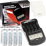 Kraftmax BC-4000 Profi Ladegerät und 8 Stück Eneloop AA Batterien