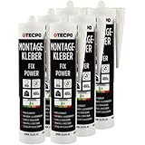 TECPO Montagekleber Fix Power, 6X 480g Universal Baukleber Kartuschen...