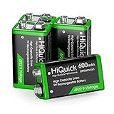 HiQuick 9V Akku, 9V Block Batterien, 600mAh Li-ion Wiederaufladbare...