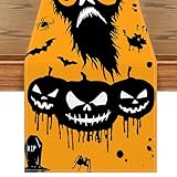 BSITSSS Evil Black Pumpkin Halloween Tischläufer, Schwarzgelb Halloween...