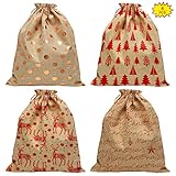 4 Stück Geschenksäckchen zu Weihnachten Weihnachtsmannsack aus Baumwolle...