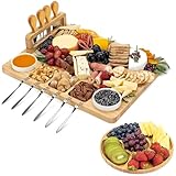 Kicinn Servierplatte aus Bambus – 35 x 28 cm Käseplatte Set mit 2...