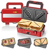 Sandwichmaker 3 IN 1, 1200W & 5-Gang-Temperaturregelung Waffeleisen,...