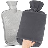 MUPAS Wärmflasche mit Vliesbezug –2L Große Auslaufsicher Bettflasche...