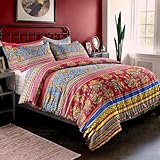 Dreamzie Böhmisch Bettwäsche 200x200 3 Teilig Rot Blau Bunt Indischen...