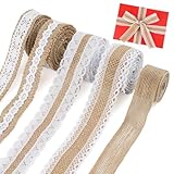 Juteband Spitzenband, 5 Rollen 2M Juteband mit Spitze, Natürliche Juteband...