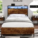 DICTAC Bett 90x200cm mit LED Beleuchtung, Metallbett mit Steckdose und...