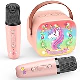 Dislocati Karaoke Maschine mit 2 Bluetooth Mikrofon Kinder, Einhorn...