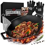 Gusskönig Gusseisen Wok Pfanne - 36 cm robuste Wokpfanne für Gasgrill,...