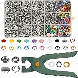 250 Druckknopf Set mit Zange 9,5 mm hohle und feste Metallknöpfe...