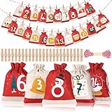 Sukudon Adventskalender zum Befüllen,Weihnachtskalender 24 Stoffbeutel...