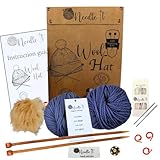 Needle It® Strickset Mütze komplett blau - Wollmütze zum Selberstricken...