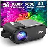 Mini Beamer, 5G WiFi Bluetooth Beamer Full HD 1080P Unterstützt, HORLAT...