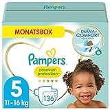 Pampers Baby Windeln Größe 5 (11-16kg) Premium Protection, Junior, 136...