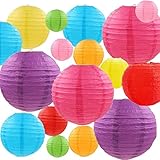 ASelected 24 PCS Bunte Papier Laterne, 25/20/15/10 cm Papierlampions Runde,...