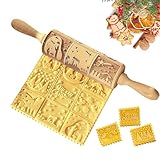 Teigroller, Nudelholz, Muster Prägerolle Holz Weihnachten Präge, 35CM 3D...