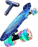 Deleven Skateboard mit LED Rollen, Skate Tool und ABEC 7 Lager - Kinder...