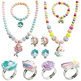 VEGCOO Kinderschmuck Set mit Kette, Armband, Ringe und Ohrringe für...