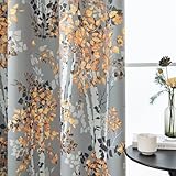 WONGS BEDDING Vorhang Blickdicht Grau Gardinen mit Ösen Blätter Muster 2...