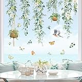 decalmile Fensteraufkleber Hängende Rebe Grün Fensterbilder Frühling...
