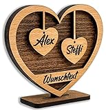 DARO Design - Herz mit Gravur aus Holz - Wunschtext und 2 Namen - Geschenk...