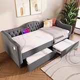 Rtopsu Polsterbett Kinderbett 90x200 cm mit USB-Type-C, Schlafsofa...