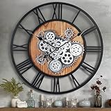Lafocuse Wanduhr Groß mit Beweglichen Zahnrädern Industrial Steampunk XXL...