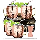 LIVEHITOP Moscow Mule Tassen, 4 Stück, 4 Stück, Kupferbecher mit 4...