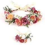 Blumenkranz Blume Krone Stirnband, Rose Braut Haarschmuck mit Armband-Set,...