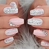 24 Stück Nägel zum Aufkleben Sarg Mittel Weiß Rosa French Tip...