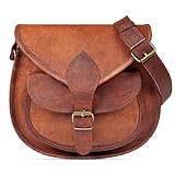 LEABAGS Leder Handtasche Damen, Vintage Cognac Premium Echtleder...